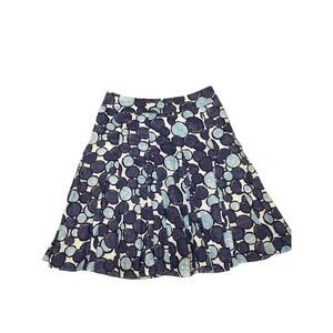 Boden‎ Women 10 Linen Pleated Skirt Blue & White Circle Pattern Swing Poka Dot